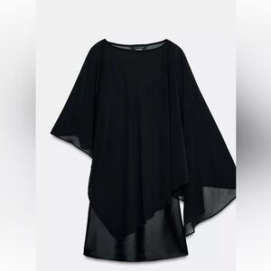Zara SHORT SATIN EFFECT CAPE DRESS NWT small